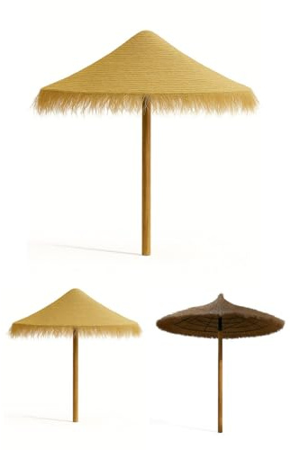 Jardin202 - Sombrilla Natural de Brezo o Esparto para Exterior | Playa, Chiringuitos, Jardín y Piscina | Artesanal | Parasol Tropical | Estructura reforzada y Resistente al Viento | Pequeña (Esparto)