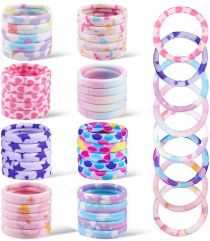 Deepton 40 Stück Haargummis Mädchen Bunte, Zopfgummis Mädchen, 8 Stile Haargummi für Frauen Elastisch, Weiche Nylon Haargummi Set für Frauen dickes, glattes, lockiges Haar