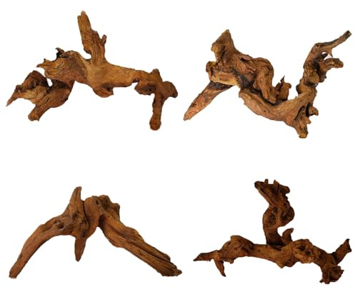 awenyzen Natural Aquarium Driftwood for Fish Tank & Reptile Terrarium Decor – 4 Pcs Assorted Natural Wood Branches 4-8 Inch, Aquarium Decorations for Shrimp, Betta, Lizards