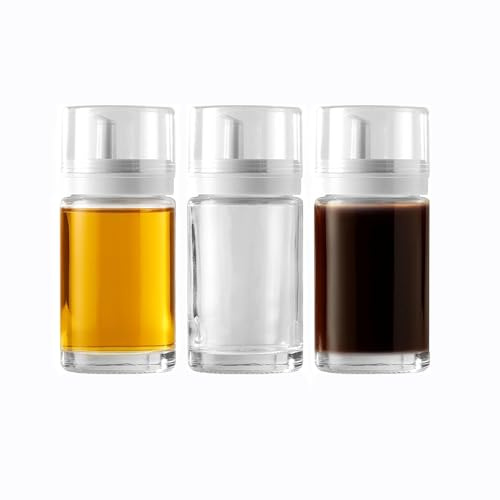Hachera 3 Piezas Pequeñas Botellas Cristal Dispensador Aceite, Leakproof Small Glass Oil Dispenser Bottles, Botellas Dispensadoras Vinagre y Aceite, Perfectas para Uso en Cocina y Barbacoa
