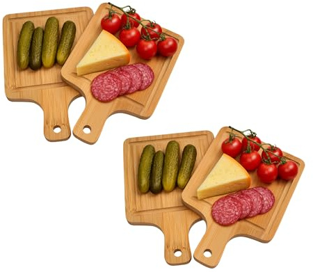 Hausleben Set di 6 piatti da portata – 15 × 10 cm – Mini tagliere in bambù con manico – Tagliere per la colazione per servire, snack, tapas e cucina, robusto e adatto per alimenti