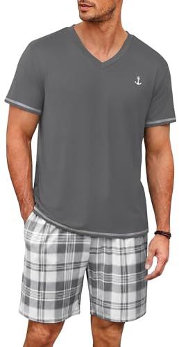 Marvmys Pyjama Homme Coton Été Vêtements de Nuit Deux Pièces T-Shirt à Manches Courtes Et Col en V Et Short S-3XL
