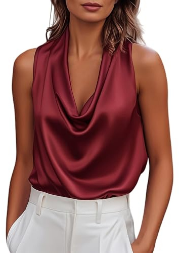 ZTFYKLIN Top Lencero Mujer Blusas De Satén Para Mujer, Camisas Abotonadas, Tops Manga Larga (Wine, Xxl) Sujetadores Vestido Playero Talla Grande Primavera Camiseta Deporte Sin Mangas Metalizado