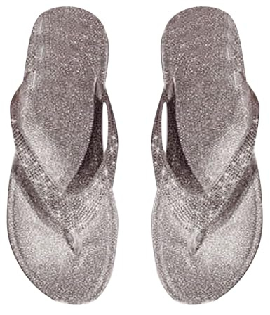 Eva Strandtofflor och pooltofflor för kvinnor, SILVER, 40 EU | Glittrig ortopedisk bred passform delad tå halkfri lätt stringsandaler avslappnad strand semester