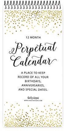 Hadley Designs Gold Perpetual Birthday, Anniversary, Special Event Reminder Calendar Book Journal for Important Family Date Day Wall Hanging, Mom Dutch Bday Birthdate Gift Card Planner Organizer