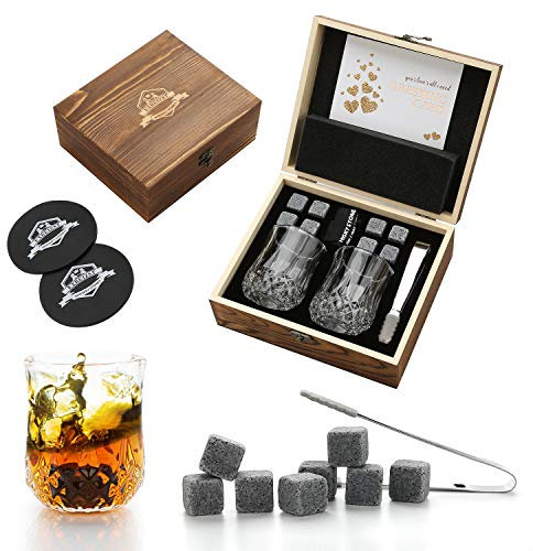 Whisky Stones Gift Set | Set of 8 Reusable Chilling Whisky Rocks with Ice Clip,Wine Bottle Pourer & Storage Pouch,Cooling Your Favourite Beverage Without Dilution, Mens,Womens, Dad, Best Man Gift