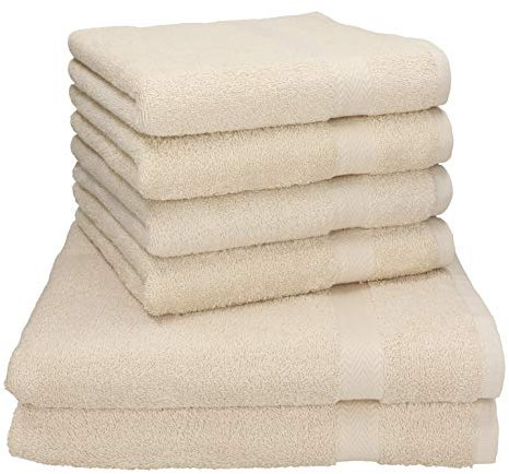 Betz Premium Handtuch-Set - 6 teiliges Handtücher-Set - 2X Duschtücher - 4X Handtücher - 50x100 cm - Sand
