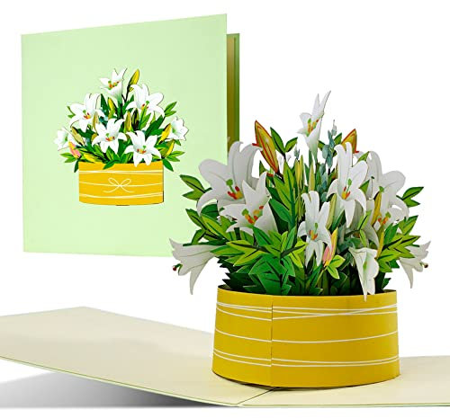 Geburtstagskarte mit Lilien als Glückwunschkarte zum Geburtstag I 3D Blumen Bouquet I Pop Up Karte Gute Besserung Karte, Dankeskarte oder Gutschein, F25