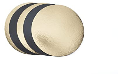 Lot de 5 Supports à Gâteau/Traiteur/Déco Ronds en Carton Or et Noir (18 cm)