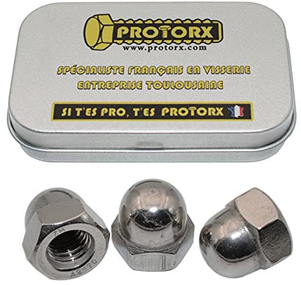Ecrou Borgne M6 : Boite 30 Pcs Visserie Inox A2 pour Vis Boulon Rondelle | Écrous Capuchons Acier Bombee Hexagonal Protection | Anti-Rouille Usage Extérieur - DIN 1587 | Boite Rangement Vis PROTORX