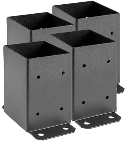SPACEEUP 4×4 Post Base 4pcs, Inner Size 3.6x3.6 Post Base Brackets, Heavy Duty Powder-Coated Post Anchor Matte Black Wood Post Brackets for Pavilion Deck Railing Support Deck Base Plate (4)