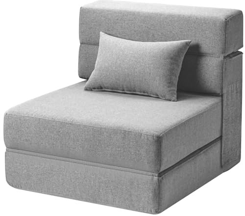 SUYOLS Folding Sofa Bed with Pillow- Convertible Chair Floor Couch & Sleeping Mattress, Foldable Memory Foam Sleeper for Living Room/Dorm/Guest Room/Home Office/Apartment/Loft, Single26, Light Gray