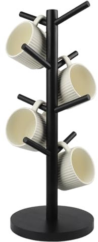 Wlicon Porte-tasses en bois avec 8 crochets, support pour tasses à café, accessoires de bar et cuisine