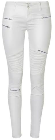 RSBFK Pantalon de cyclisme élégant en cuir synthétique pour femme Coupe ajustée Extensible Faux Leggings, blanc, 66