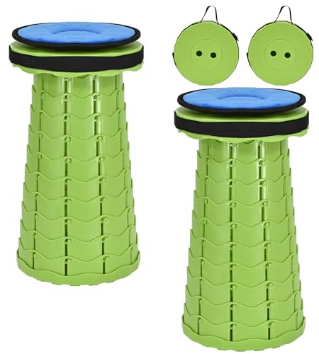 FXKS 2 Sgabelli Telescopici Portatili Sgabello Pieghevole con Cuscino,Sgabello Pieghevole Retrattile Capacità di Carico 400 ibbre,Sgabelli Pieghevoli Portatili per aperto da Campeggio-Verde