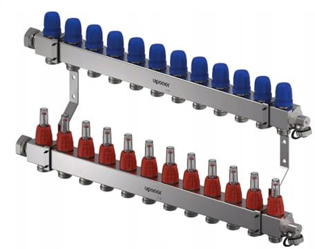 VarioC Heizkreisverteiler [2-12 Heizkreise] Edelstahl für Fußbodenheizung mit Druchflussmesser und Ventilen, Entlüftungs Ablassventil, Verteiler mit Rotameter (1133480), 12 Heizkreise