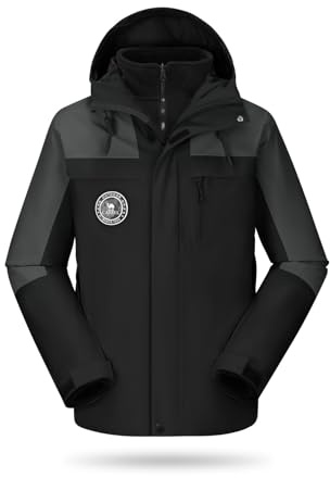 CAMELSPORTS Men's Ski Jacket 3 in 1 Waterproof Winter Jackets Warm Snow Jacket Hooded with Inner Warm Fleece Coat Black 3X-Large