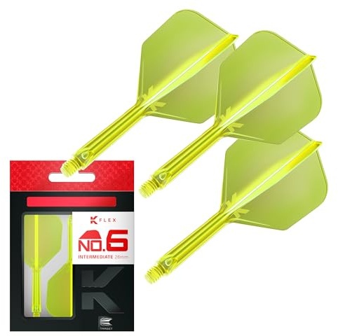 Target Darts Plumas y Cañas Integradas K Flex, No.6 Amarillo (Intermedio) | Paquete de 3 K-Flex - No.6, Kflex, Pluma y Caña Moldeadas Todo en Uno | Accesorios Profesionales para Dardos