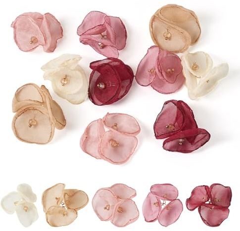 FASHEWELRY Confezione da 10 ciondoli a forma di petalo di fiore in mussola di seta per decorazione 3D matrimonio, casa, ghirlanda, corona, fai da te