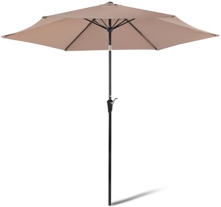 Amazon Basics - Ombrellone da Giardino, Sollevatore a manovella e Pulsante inclinabile, 274cm, Marrone Chiaro