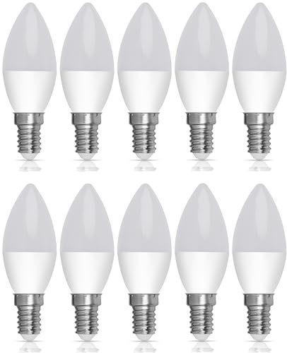 Bright Source Non-Dimmable Opal Frosted LED Candle Bulb, 4.8W, 470lm, E14 Small Edison Screw, 3000K Warm White - Pack of 10 Bulbs