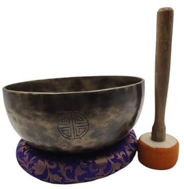 8-Inch Handcrafted Full Moon Tibetan Singing Bowl – Pure Brass Meditation Bowl Made in Nepal with Cushion and Wooden Striker – Ideal for Sound Healing, Yoga, and Mindfulness Practice