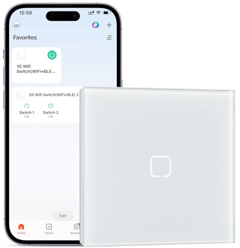 BSEEDLIFE Interruptor Inteligente WiFi Empotrado,Smart Interruptor Táctil Pared,1 Gang 1 Vía 86 * 86 mm,Compatible con Alexa y Google Home (Aplicación Tuya/Smart Life),Blanco