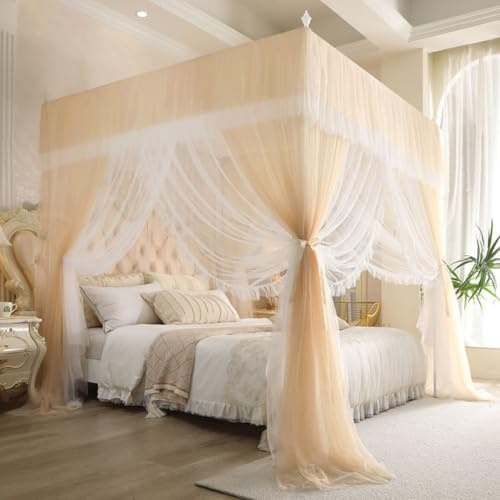 RobustWeg Rideaux Lit Baldaquin Quatre Coins,Voilage Baldaquins,Rideaux Lit Style Princesse Quatre Coins,Solide Et Durables,Convient La DéCoration Chambre Filles Et Dadultes