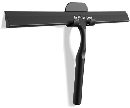 Anjinwiper Silikon Duschabzieher Fensterabzieher Halterung ohne Bohren, Abzieher Dusche für Dusche, Bad, Fliesen, Spiegel, Fenster, 31cm, Schwarz