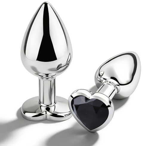 2 Pièces Bouchon Anal Set,Plug Anal Metal,Jouet sexuel anal,Plug Anal avec amour forme diamanten cristal,Pour les hommes femmes,Sextoys Débutants Confortable(Noir)