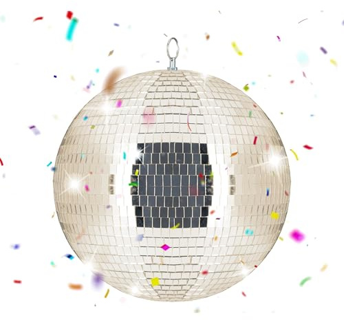 Relaxdays Boule Disco, Ø 30 cm, Boule déco à Suspendre avec œillet métal, Boule de fête, Champagne
