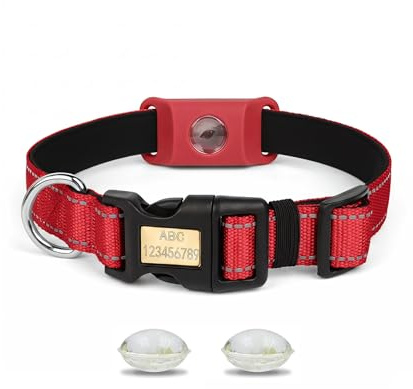 Collier Anti-tiques pour Chien, Collier gravé, réfléchissant et Ajustable - Comprend Un Pendentif Anti - Collier résistant avec nom et numéro de téléphone (Rouge, L（40-60cm）)
