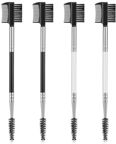 4 Pcs Eyebrow Brush and Comb 3 Head Eyebrow Combs, Eyelash Comb Brush Double Head Makeup Grooming Tool Cosmetic, Eyelash Shaper Spoolie Brushes for Women Separating Lash Shaping Brow