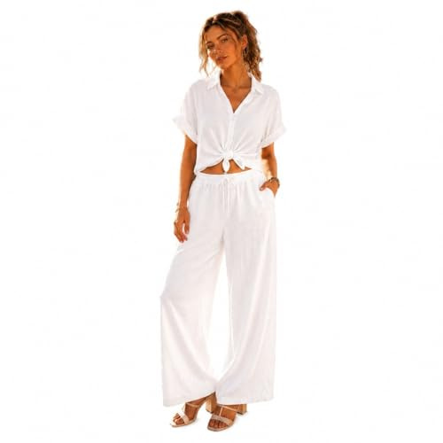 FEZI Completo Donna Estivo 2 Pezzi - Set Coordinato Camicia e Pantalone Taglia Unica (IT 38-46), Completo Elegante Casual Chic in Tessuto Super Stretch ed Elastico Effetto Seta