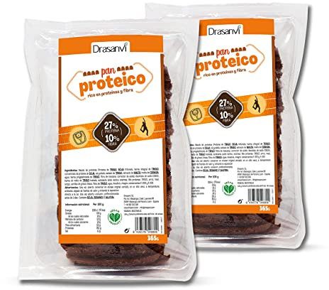 DRASANVI Pack x2 Pan Proteico Bajo en carbohidratos |27% de proteínas y alto contenido en fibra | para dieta low carb y keto | Bajo en azúcares y calorías | Con semillas de girasol y linaza | 365 gr
