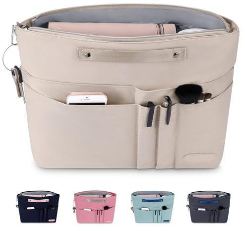 HyFanStr Handtaschen Organizer mit Reißverschlusstasche, Wasserdichter Polyester Tasche in Tasche in Tasche Organizer taschenorganizer, Innentaschen für Handtaschen Beige (S)