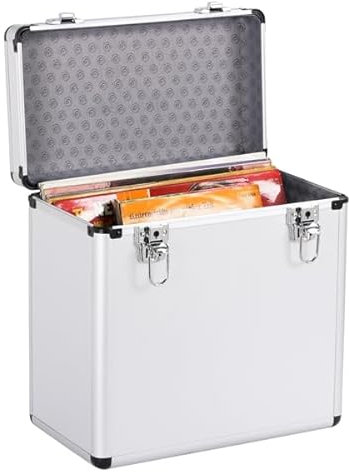 Yaheetech Funda de Almacenamiento para Discos de Vinilo Maletín de Almacenamiento para Colección de DJ Estuche de Viaje, 35 x 20 x 36 cm
