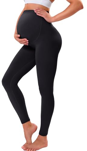 VALANDY Creamlush Maternity Leggings Over Bump Buttery Soft Belly Support Adjustable High Waisted Pregnancy Pants Yoga Pajama Black