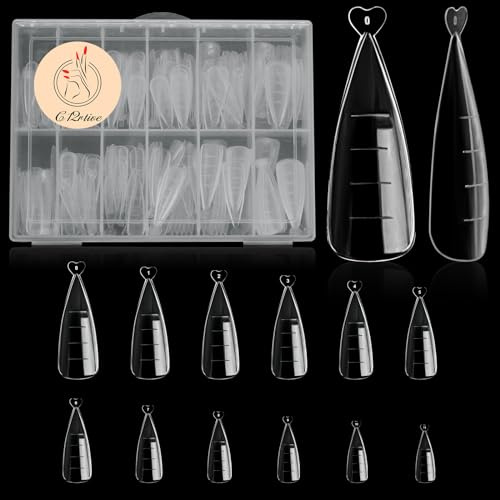 C12rtive 120 Pz Poly Extension Gel Dual Nail Forms,Flat Stiletto Nail Form Copertura Completa Unghie Acrygel Trasparente,con Scala Graduata per Gel Manicure Nail Art Design Salon fai da te a casa
