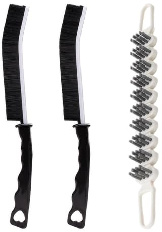 Crevice Cleaning Brush Hard Bristle Grout Brush Scrub Brush Toilet Brush Cleaning Tools Cleaning Supplies for Household Use Bathroom Kitchen 3 Pcs (Black&White)