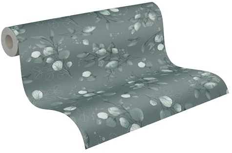 A.S. Création Carta da parati in tessuto non tessuto, motivo floreale, verde, argento, 397683-10,05 m x 0,53 m, di alta qualità, realizzata in Germania