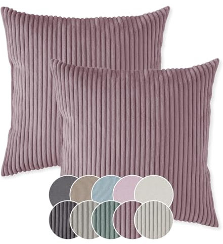 sleepling 4er Set 40 x 40 cm, Kord Sofakissen mit Füllung und Bezug, Zierkissen aus robustem Polsterstoff, Dekokissen, Kopfkissen, Kissen für Couch, rosa