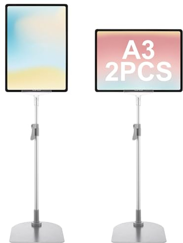 WOPPLXY 2 PCS A3 Sign Holder Display Stand, Adjustable Poster Stand Floor Display Stands, Replaceable Advertising Stand Sign Holder with Stable Metal Base