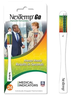 NexTemp® Go Oral Disposable Thermometers, Accurate Fast Read Temperature Thermometer in 10 Seconds, Hygienic, Use Anytime Anywhere for Adults, Kids, Travel, Home or First Aid Kit, Fahrenheit, 24-Pack