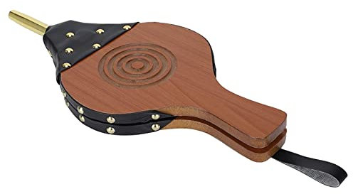 BCJMKDX Holzgebläse, Holzbälge, Kaminbälge aus Holz, ergonomisch, groß, Leder-Feuerbälge, manuelles Kamin-Grillgebläse, Holz-Luftgebläse mit Riemen