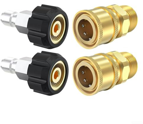 Raccordi ad innesto rapido per idropulitrice, M22-14 mm a 3/8 pollici, connettore in ottone in acciaio inox a prova di perdite, confezione da 4
