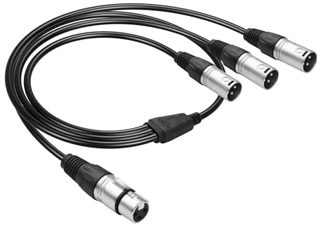 JSADZKJ Cavo splitter a Y per microfono XLR,cavo splitter per microfono XLR 3 in 1,Cavo audio bilanciato xlr da 1 maschio a 3 femmine,per mixer,schede audio-1,96ft (Femmina a 3 Maschio)