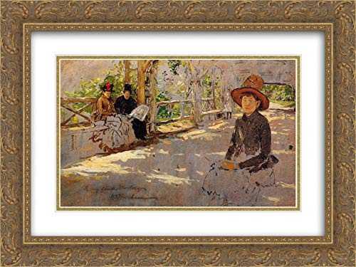 Women Under Trellis 24x18 Gold Ornate Frame and Double Matted Museum Art Print by William Merritt Chase