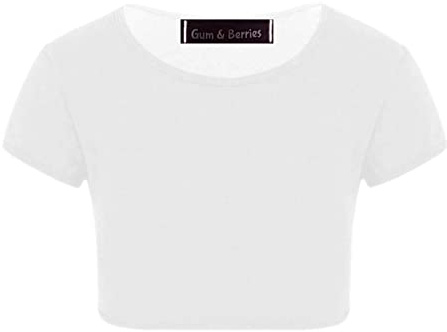 Kids Girls Neon Fluorescent Plain Short Sleeve Crop Tops T-Shirt Tee Top Dance Wear Gymnastic Fancy Dress Colour: White - Size: 11-12 Years