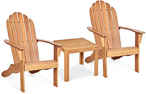 Giantex Adirondack Chairs with Table, 3PCS Wooden W/Two Lounger Chairs with One Side Table for Yard, Patio, Garden, Poolside and Balcony Outdoor& Indoor Adirondack Chairs with Table Set